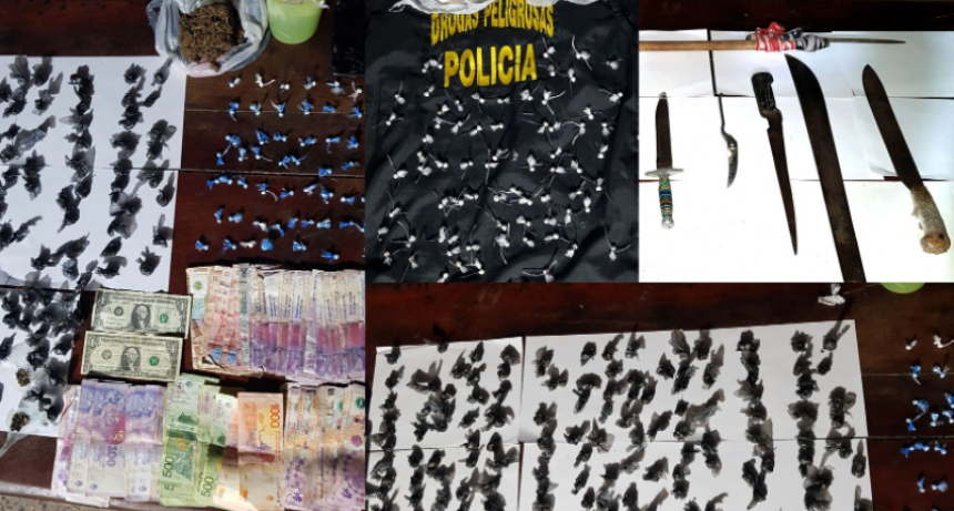 Allanamiento en Villa Luzuriaga: secuestraron dinero, armas blancas y m&aacute;s de 300 bochitas de drogas