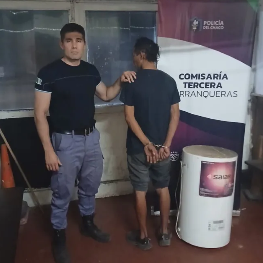 Intent&oacute; escapar con un termotanque robado y termin&oacute; demorado en Barranqueras