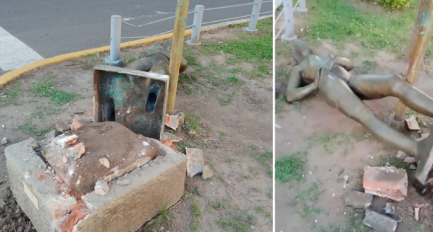 Conductor de una Hilux choc&oacute; y tumb&oacute; la estatua de la avenida Alberdi y se dio a la fuga