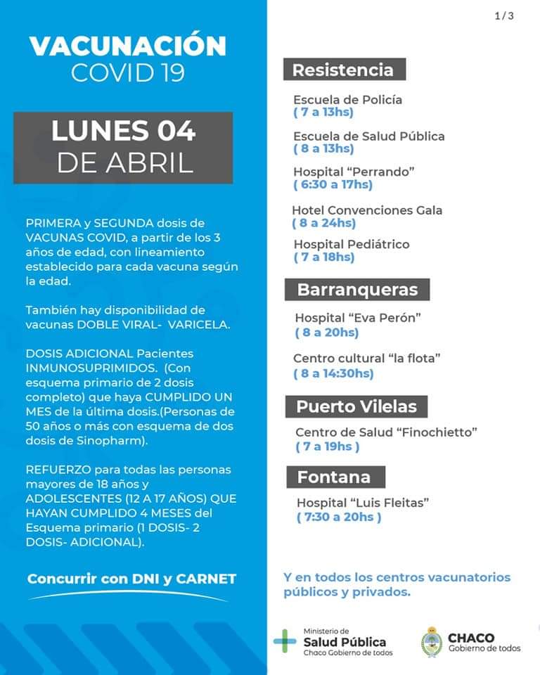 Cronograma de vacunaci&oacute;n contra COVID para este lunes 4