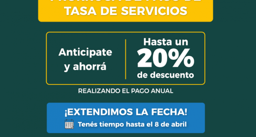 Resistencia: este viernes es el &uacute;ltimo d&iacute;a para el pago anual anticipado de Tasa de Servicios con hasta un 20% de descuento