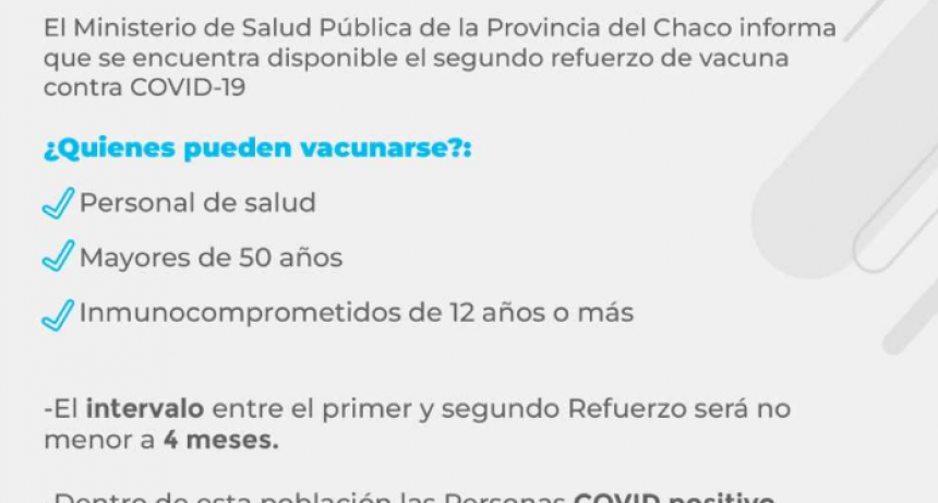 Desde este lunes, se aplicar&aacute;n segundas dosis de refuerzo de Covid-19 en toda la provincia