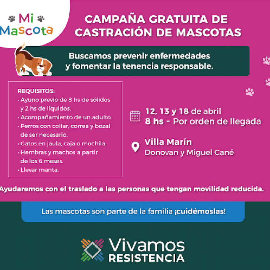 Este lunes habr&aacute; castraci&oacute;n gratuita de mascotas en Villa Mar&iacute;n, luego la propuesta se traslada a Villa Luzuriaga