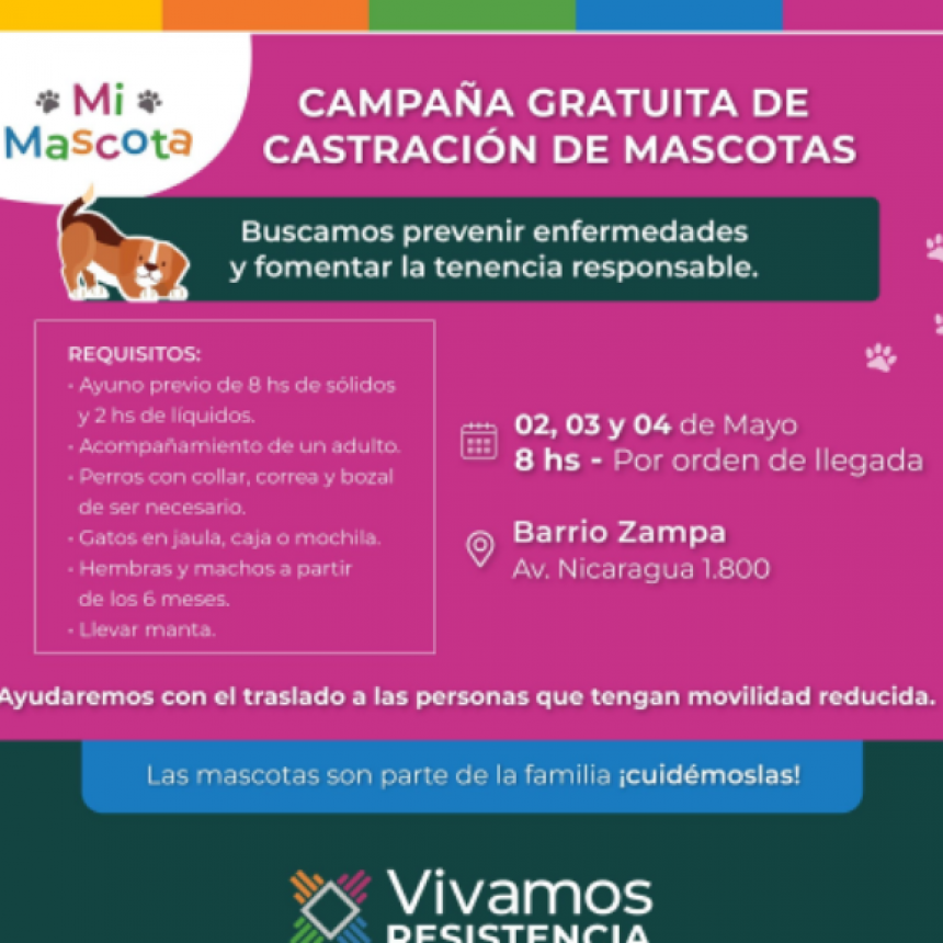 "Mi mascota": desde este lunes la castraci&oacute;n gratuita se muda al barrio Zampa