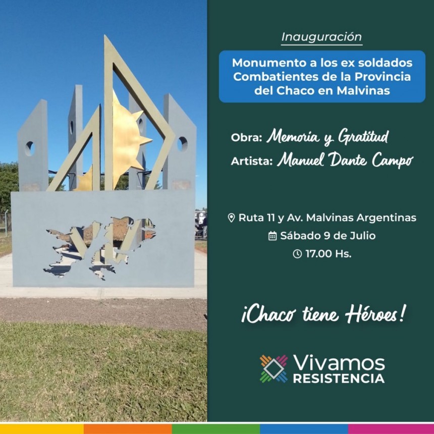 Este s&aacute;bado, Resistencia presentar&aacute; el &uacute;nico monumento del pa&iacute;s dedicado a los ex combatientes sobrevivientes de Malvinas  