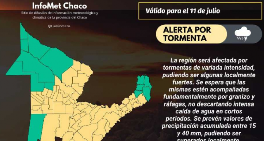Alerta amarilla por tormentas para gran parte del Chaco