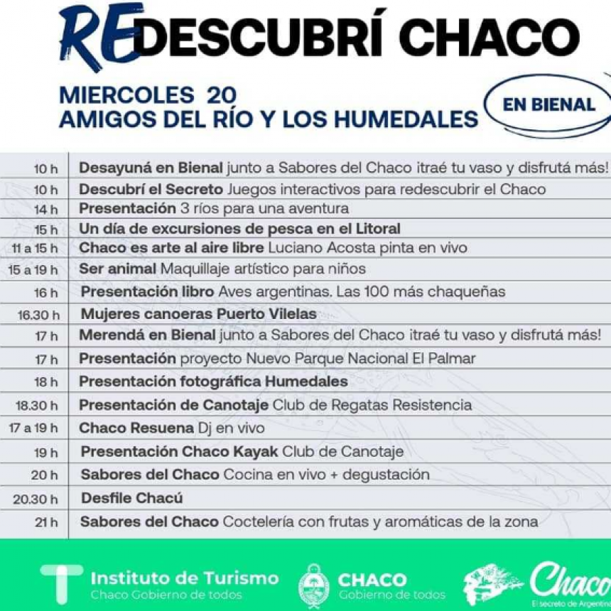 El Instituto de Turismo ofrece diversas actividades para este mi&eacute;rcoles en la Bienal del Chaco 2022