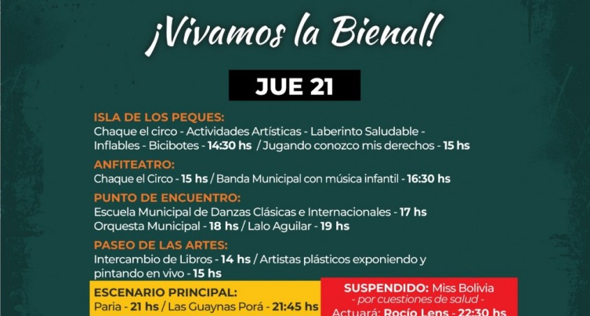 Miss Bolivia no cantar&aacute; esta noche en la bienal, la reemplazar&aacute; Roc&iacute;o Lens