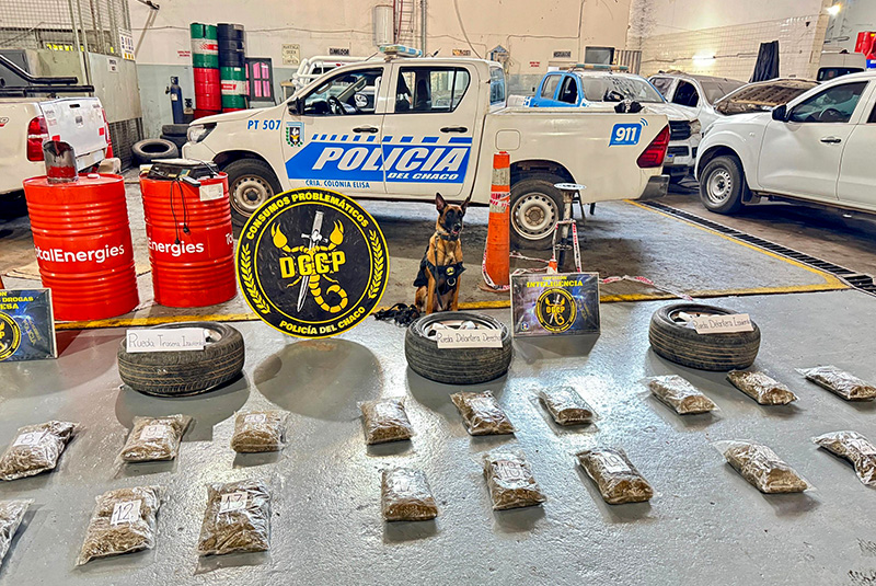 Secuestraron m&aacute;s de 26 kilos de droga ocultos en ruedas de un auto