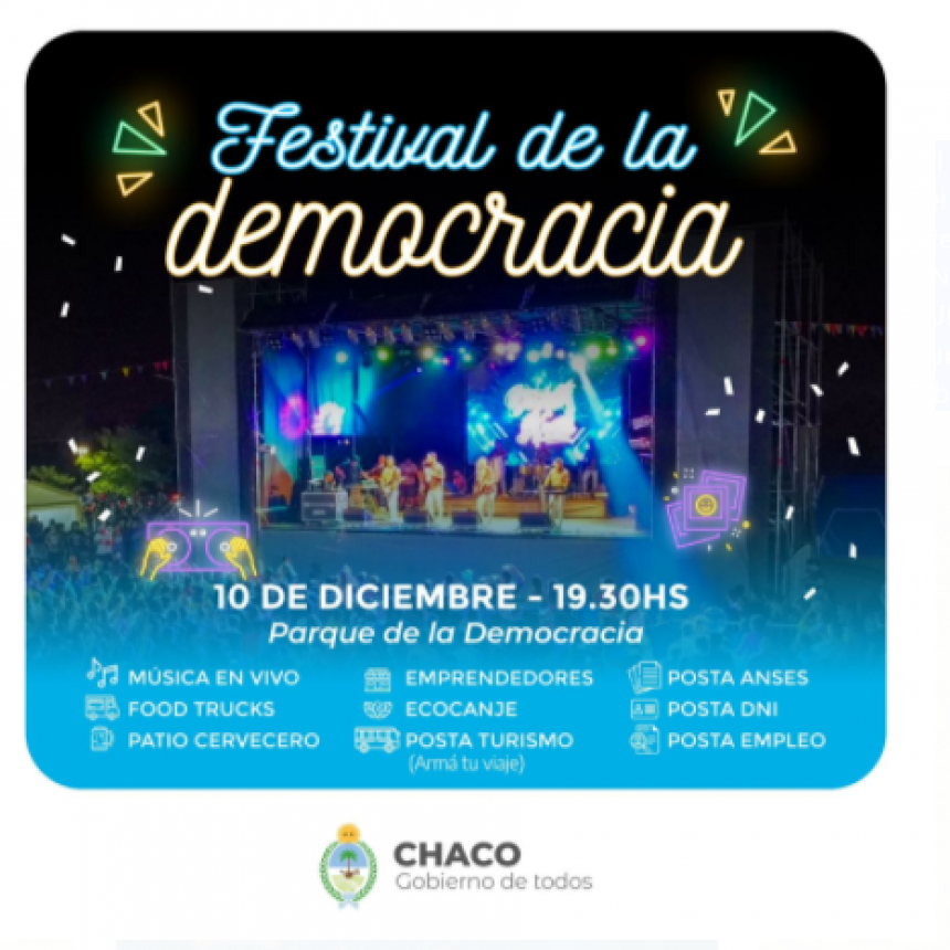 Festival de la Democracia: se realizar&aacute; este viernes en el Parque de la Democracia